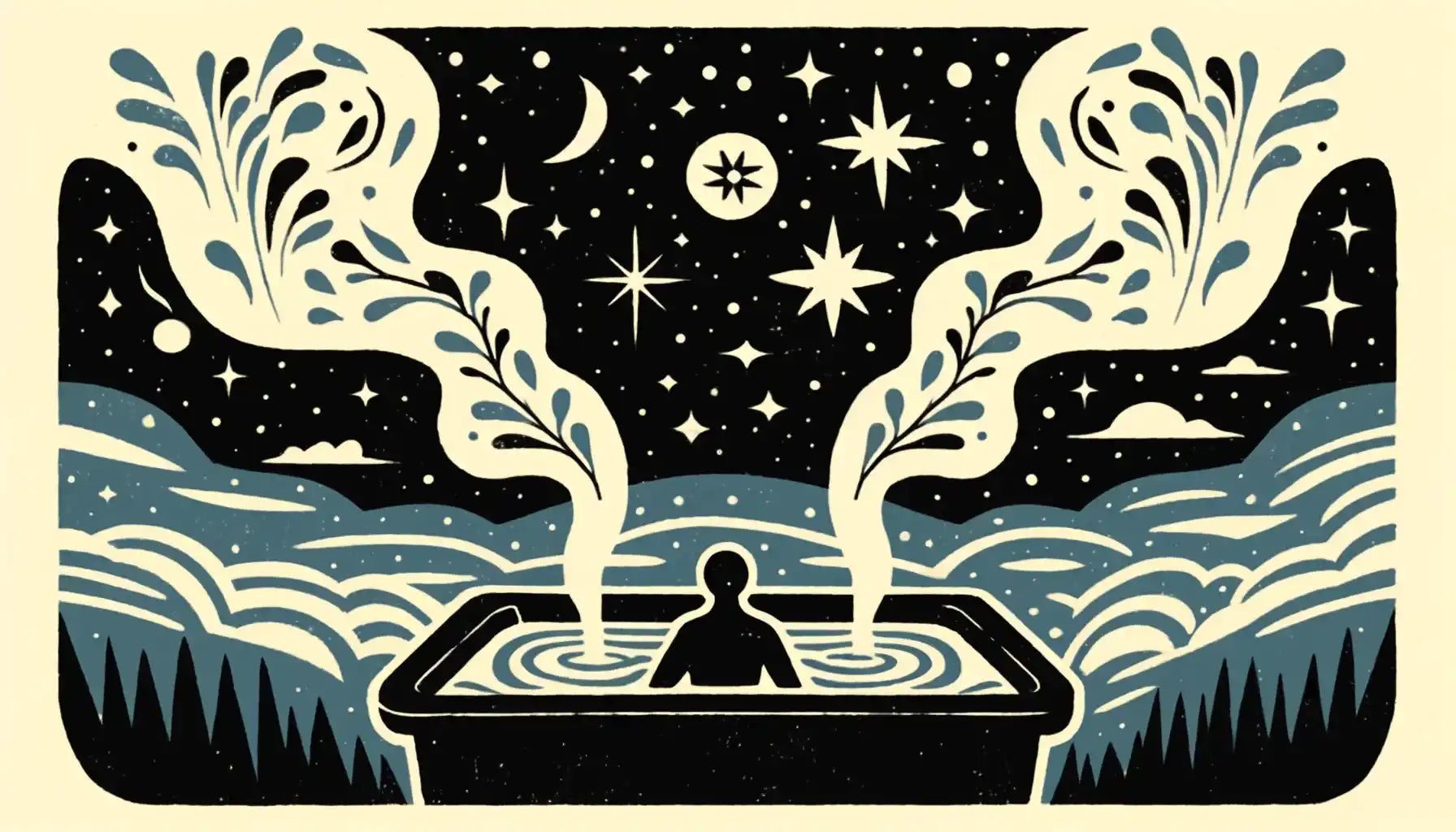 Nighttime hot tub scene.