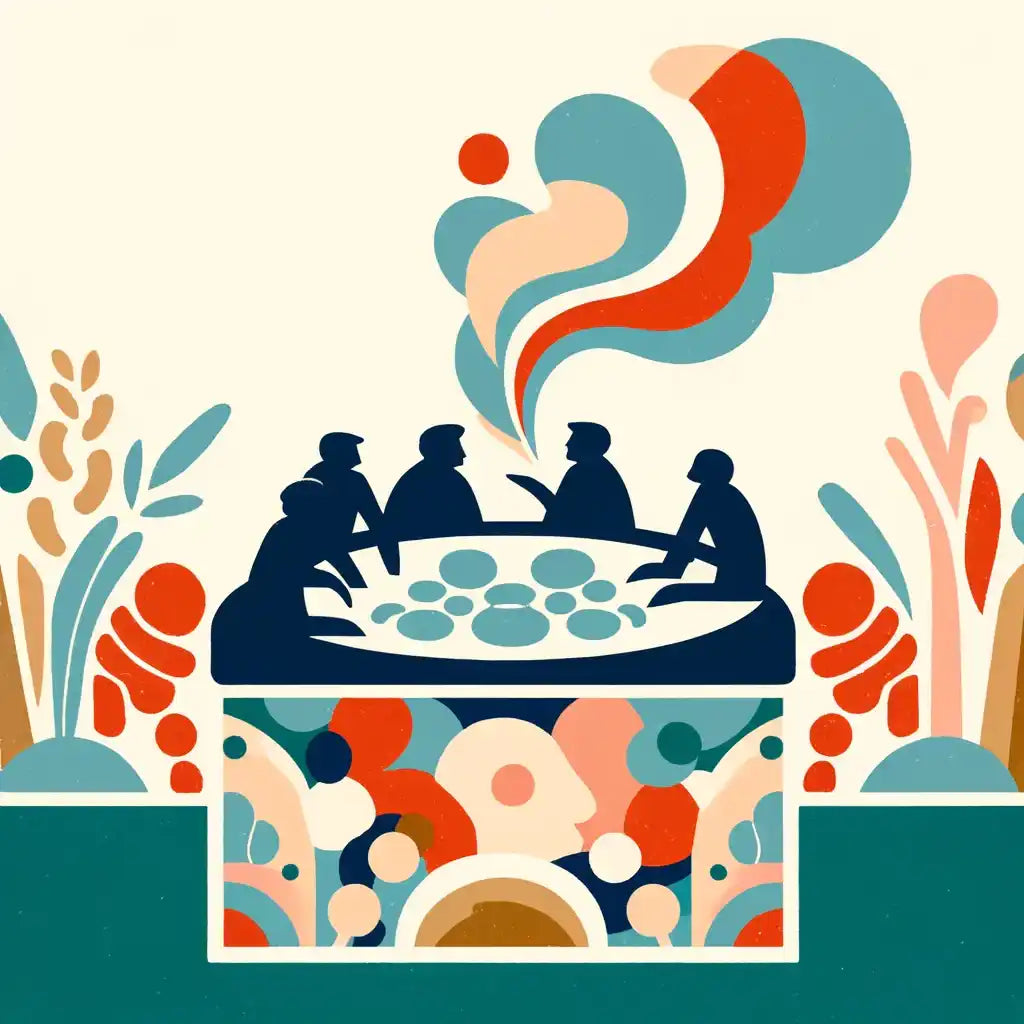 Stylized meeting illustration.