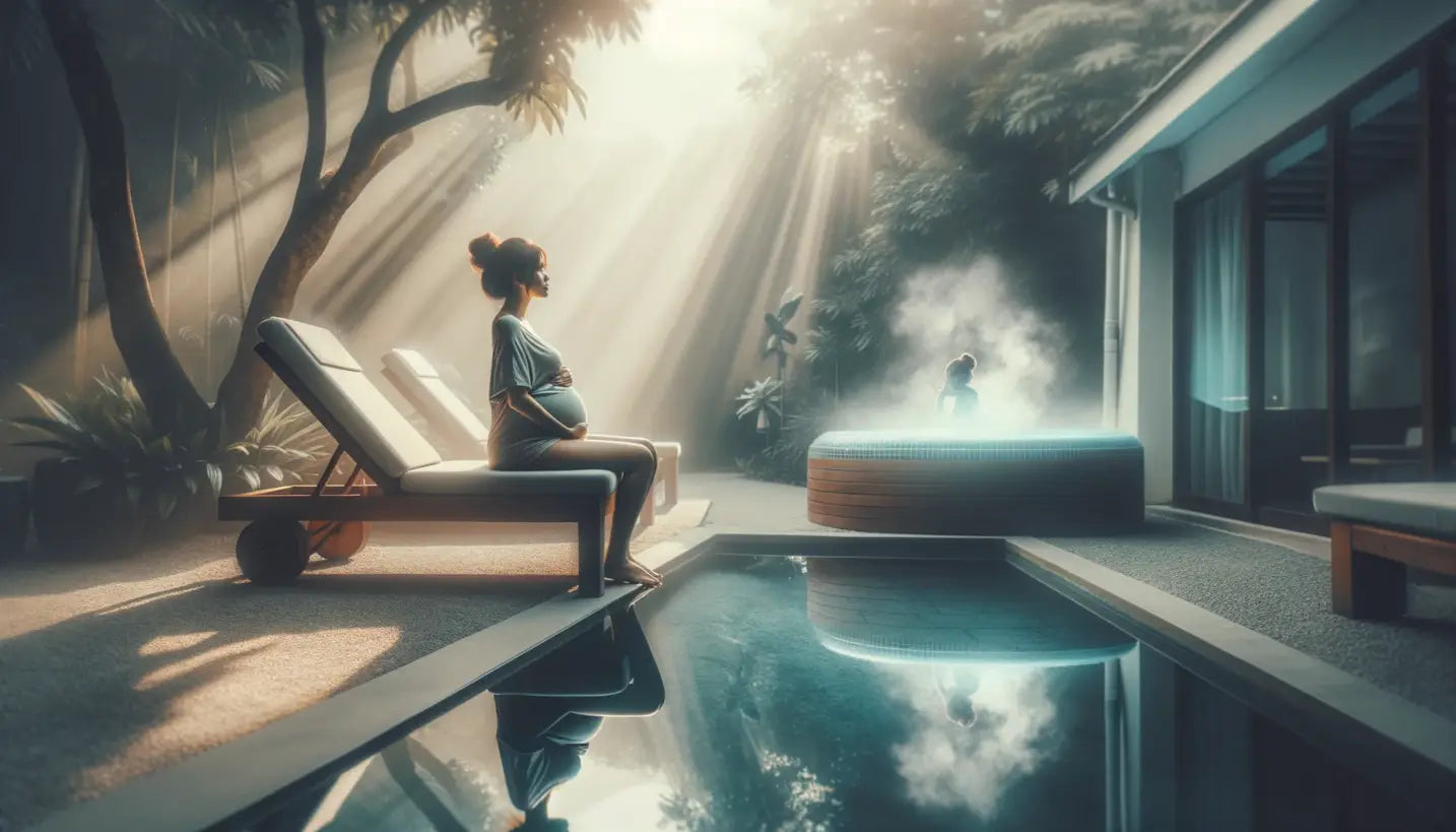 Pregnant Woman Sitting On a Chair In a Saltwater Hot Tub, Monitoring Body Temperature.