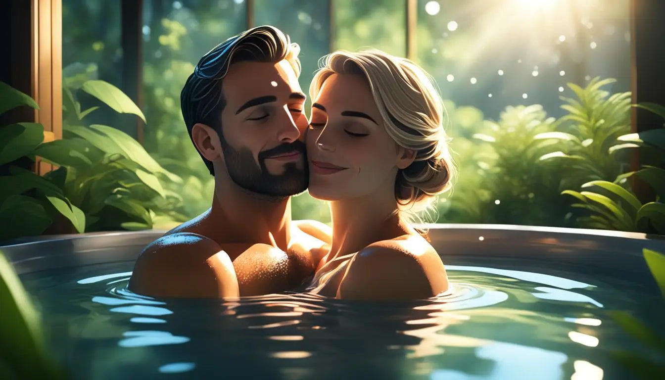 Couples Hot Tub: a Couple Enjoying Warm Water Relaxation In a Two-person Jetted Spa.