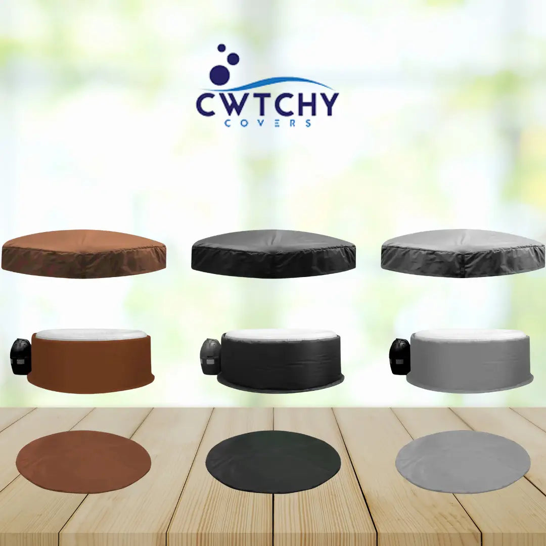 Circular hot tub covers in brown black and gray styles from Custom Hot Tub Covers collection