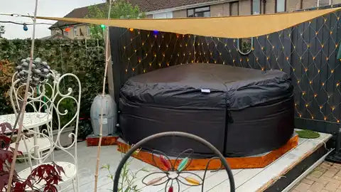 Covered hot tub.