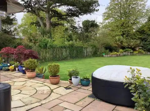 Covered inflatable hot tub.