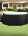 A Black And White Cover For The Hot Tub On a Green Lawn - Custom Hot Tub Insulated Jacket
