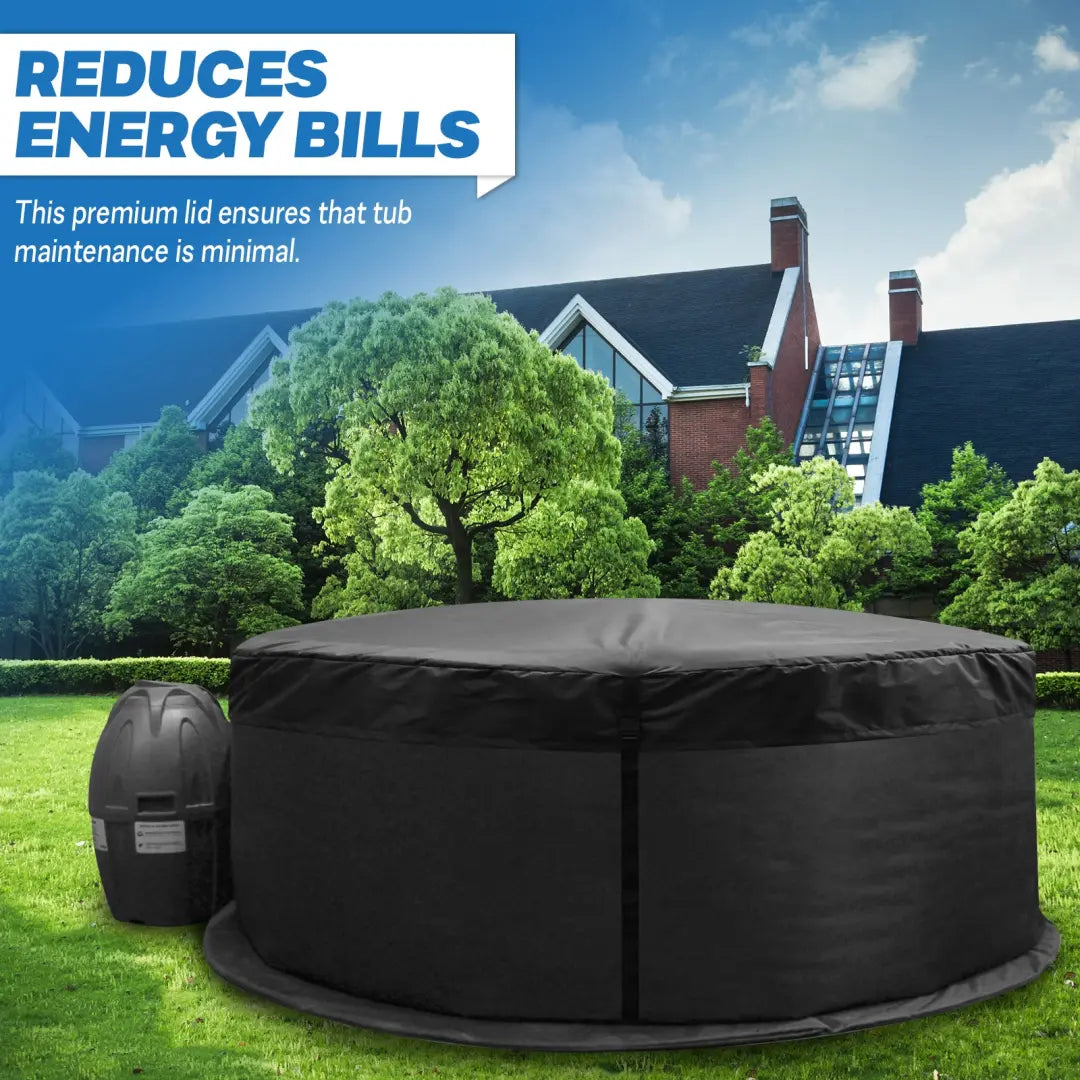 Black Circular Hot Tub Cover On Grass For Custom Inflatable Hot Tubs Insulation Lid