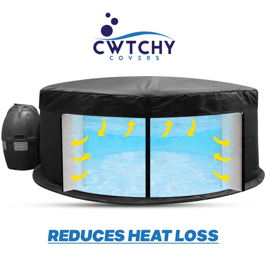 Custom Inflatable Hot Tub With Black Insulating Cover And Blue Interior For Heat Retention