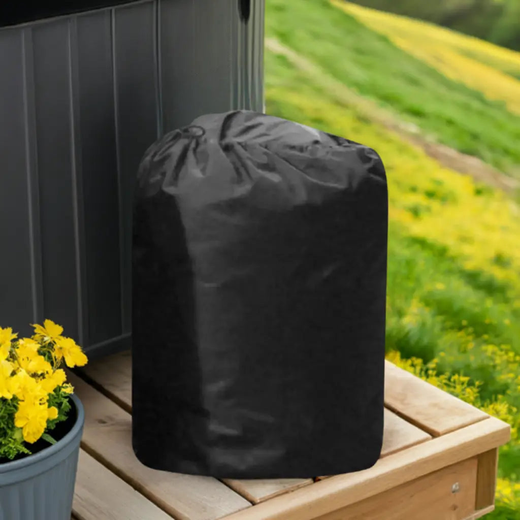 Insulated Pump Cover For Egg Pump - Black Trash Bag Atop Wooden Crate