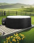 Hot Tub On Wooden Deck In Field With Wave Spa’s Insulated Hot Tub Jacket For Wavespa