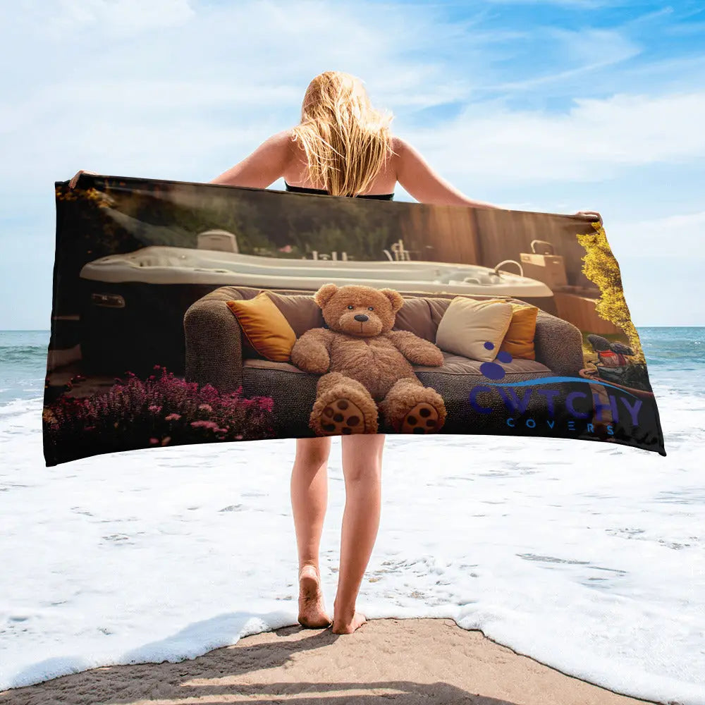 Cwtchy Covers Cap’n Cwtch Hot Tub Towel With Teddy Bear On Couch Print